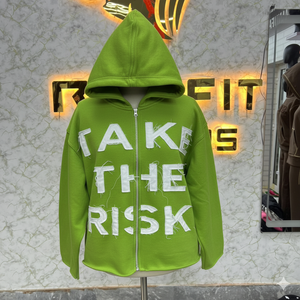 Sweat à capuche zippé de qualité supérieure à prix abordable, marque privée, effet délavé, avec strass, veste zippée, lavage à l'acide, sweat à capuche en molleton pour homme, streetwear - Product Image 4