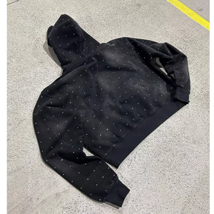 2025 Custom Rhinestone Hoodies Wholesale Factory Fleece Bling Skull <b>Skeleton</b> Logo Design <b>Full</b> Zip up Rhinestone Hoodies - Product Image 1