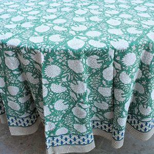 Nappe à la main turquoise vert mousse 100% coton personnalisable Style indien Floral main bloc imprimé pour cuisine salle à manger - Product Image 2