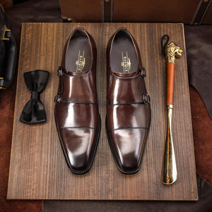 Chaussures homme à double boucle, en cuir véritable, style business formel, à enfiler, pour costumes. - Product Image 1