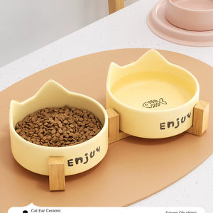 Mangkuk Kucing Keramik Pola Solid untuk Makanan dan Air dengan Pelindung Leher Mudah Berdiri untuk Kucing dan Anjing - Product Image 1