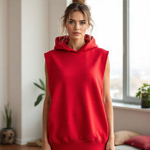 Sweat-shirt sans manches en polaire écologique pour femme, pour l'entraînement d'hiver, lourd, à cordon de serrage, coupe ample, design multi-panneaux - Hip Hop - Product Image 5