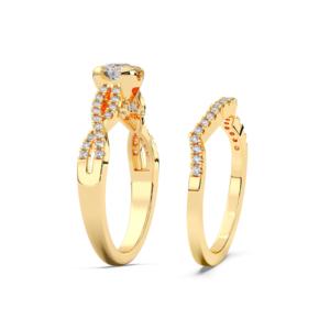 0.78 Carat E-F/VVS-VS Moissanite Round Cut Engagement <b>Ring</b> with Matching <b>Band</b> Diamond Prong Set in Silver for Her - Product Image 2