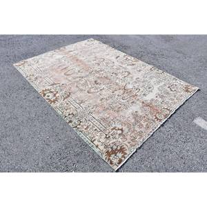 Alfombra turca clásica Vintage Beige Marrón 6,3X8,6 pies Lana hecha a mano con respaldo de látex Patrón de retazos para cabecera - Product Image 2