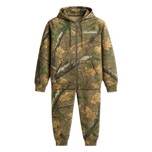 Respirant pas cher prix hommes Camouflage pleine fermeture éclair ensemble de survêtement lourd | 280gsm coton à capuche costume - Product Image 1