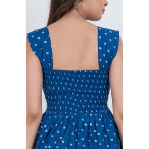 Vestido Mini de Algodón Azul con Estampado Floral para Mujer, Cuello Cuadrado, Estilo Casual Elegante, Transpirable, Vestido Mini de Verano para Clubes y Fiestas - Product Image 4