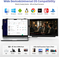 Extensor de Pantalla para Portátil de 15.6'' FHD 1080P IPS, Monitores Portátiles para Juegos, Pantalla Doble Desmontable para PC, Mac