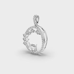 Pendentif ovale en diamant halo avec centre taillé émeraude en or blanc/rose jaune 14 carats - Product Image 3