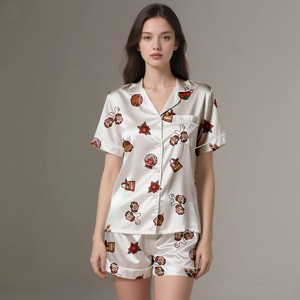 Adult <b>Silk</b> Satin Pajama Set Soft Digital Printed Luxury Spring/Summer Breathable Sleepwear - Product Image 6