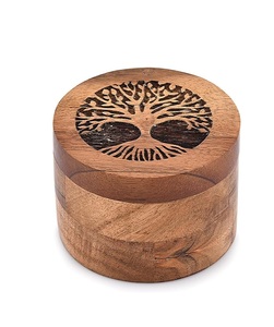 Caja de Madera de Acacia para Especias con Tapa para Cocina, Encimera, Caja Redonda para Almacenamiento de Especias (3.5" X 3.5" X 2.5") - Product Image 1