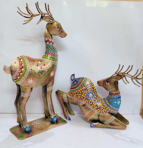 Handcrafted Folk Art Iron Painted Sitting Deer <b>Decorative</b> Showpiece for <b>Home</b> Interior and Garden Spaces - Product Image 3