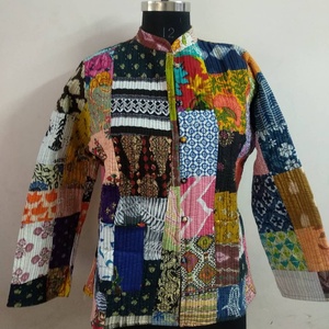 Cotton Handmade Kantha Jacket Women Clothing <b>Quilted</b> Reversible Coat Kimono Indian Hand Printed Vintage Boho Coat - Product Image 3
