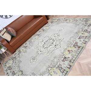 6.2x9.2 ft Rug, Vintage Turkish Rug, Gray <b>Brown</b> Animal Print <b>Wool</b> Rug - Product Image 5