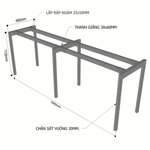 Estructura de Acero Resistente de Estilo Industrial para Mesa Agrupada de 2 Personas, 200x50cm, Sistema Slean HCSL012 - Product Image 4