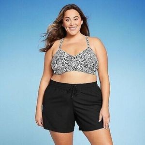 Kona Sol Pantaloncini da bagno da donna taglie forti a vita bassa con stampa Paisley in poliestere, nylon e spandex, neri, taglia 3XL - Product Image 1