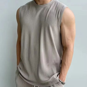 2024 nuevo conjunto deportivo de seda helada para hombre, chándal fino de verano para hombre, pantalones largos informales para hombre, camiseta sin mangas, conjuntos de ropa de secado rápido - Product Image 1