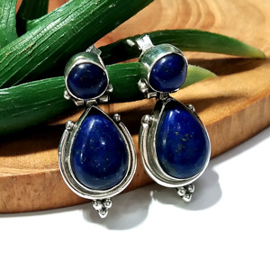 Natural Lapis Lazuli <b>Hoop</b> <b>Earrings</b> <b>Solid</b> 925 Sterling <b>Silver</b> <b>Silver</b> Plated Handmade Blue Gemstone Bezel Setting Certified Gift - Product Image 3