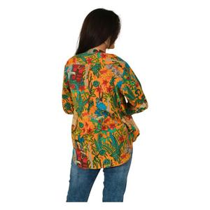 Blusa de algodón Hippie Bohemia hecha a mano para mujer, de manga larga Tops, decoración de botones, estampado de bloques, ropa de verano tejida Formal - Product Image 5