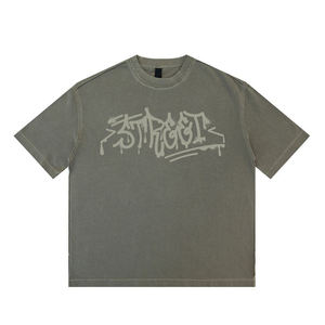 เสื้อยืดผู้ชายสไตล์วินเทจผ้า100% 320กรัมคอตตอนฟอกหนักคอตตอนโอเวอร์ไซส์ลายตัวหนังสือ - Product Image 1