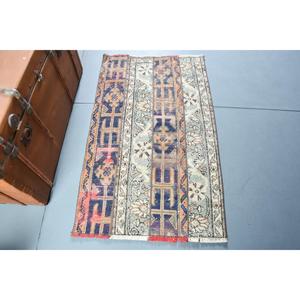 Alfombra Turca Vintage Pequeña de 2.5x4 pies, Alfombra Azul Sólida de Lana - Product Image 1