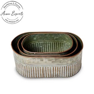 Lot de 3 jardinières en métal galvanisé avec design nervuré idéal pour l'affichage de stockage de décor de jardin intérieur extérieur - Product Image 3