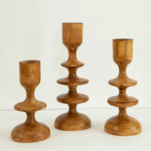 เชิงเทียนไม้หกคอลัมน์เหมาะสำหรับตกแต่งบ้านโต๊ะกลางและโคมไฟเทศกาลทำด้วยมือจากอินเดีย - Product Image 1