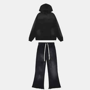 <b>Acid</b> Wash <b>Dropped</b> Shoulder Hoodie & Flared Pants Set Men's Vintage Heavyweight <b>Acid</b> Wash Oversized <b>Acid</b> Wash Tracksuit - Product Image 2
