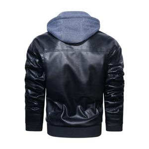 Veste en cuir coupe ajustée de haute qualité pour hommes avec capuche amovible Manteau coupe-vent d'automne et d'hiver Haut de moto décontracté Tissu en toile - Product Image 2