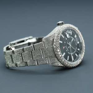 Tendance 25 CT Carats Skydweller Moissanite Diamant Brillant Plein Blanc Glacé Mode Affaires Verre Montre En Acier Inoxydable - Product Image 6