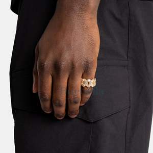 Venta caliente 925 plata esterlina 18K chapado en oro VVS Moissanite Baguette estilo anillo Popular cadena de eslabones cubanos Hip Hop - Product Image 2