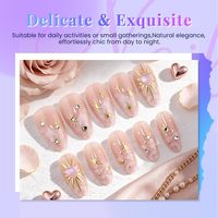 Faux ongles 3D Boho étoiles dorées à presser, forme amande, taille moyenne, 30 pièces, avec breloques cœur, réutilisables, en acrylique, vente en gros