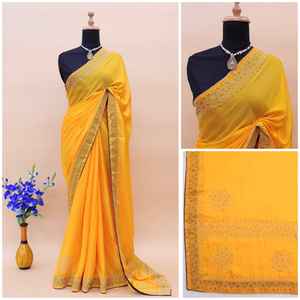 Mejor venta étnica Chinon Sarowski trabajo Saree señoras hermoso estilo indio tendencia tarifas al por mayor precio bajo boda - Product Image 4