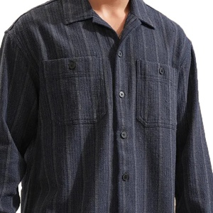 Chemise décontractée à manches longues rayée pour homme, qualité supérieure, 100 % coton sergé respirant, col rabattu, vente en gros - Product Image 5