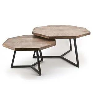 תעשייתי עץ מתכת עגול קפה שולחן להרים אגוז למעלה שולחן קפה