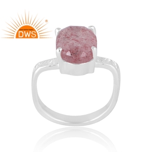 Latest Selling 925 Sterling Silver Natural Strawberry <b>Quartz</b> Gemstone <b>Ring</b> Custom Jewelry For Women Gift For Her - Product Image 1