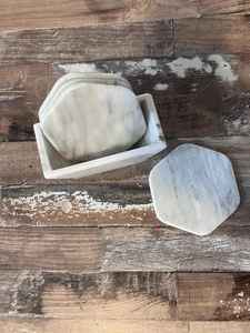 Ensemble de sous-verres en marbre blanc vintage, ensemble de sous-verres en pierre naturelle, décoration classique de table et de café - Product Image 1