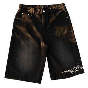 Pantalones Cortos Anchos de Lona Bordados con Entrepierna Caída para Hombre, Estilo Urbano Oversize de Algodón Transpirable con Cordón Ajustable, Hip Hop Casual de Verano - Product Image 1