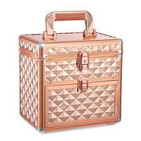 Trousse de Maquillage de Voyage Luxe Or Rose avec Miroir et Tiroir, Boîte à Bijoux Verrouillable en Aluminium pour Professionnels