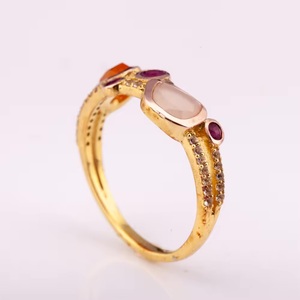 Nouveau Design rubis naturel orange pierre de lune petite et topaze blanche 14k plaqué or argent 925 bague prix usine de haute qualité - Product Image 4