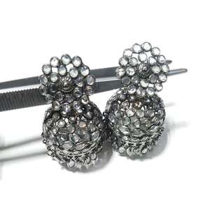 Fine Black Rhodium Polki Zircon Handmade Dangle Drop Earring 925 Silver Zircon Polki Hippie Bohemian Design Earring For Women's - Product Image 4