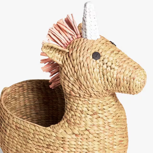 Cesta de almacenamiento de jacinto de agua en forma de unicornio, organizador funcional ecológico y bonito para guardería o sala de juegos - Product Image 6