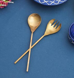 Juego de servidor de ensalada de Metal dorado con logotipo personalizado para Decoración de mesa de restaurante y Hotel a granel de India - Product Image 2
