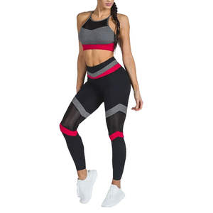 Mesh <b>Knee</b> Design Women's 2-Piece Gym Fitness Yoga Suit Sports Active Wear High Waist <b>Compression</b> Bra & Legging Ladies Yoga Sets - Product Image 6