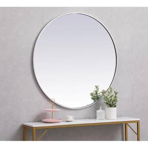 Espejo de pared con marco de Metal plateado contemporáneo, acento decorativo moderno elegante para el diámetro de la sala de estar, eternidad - Product Image 2