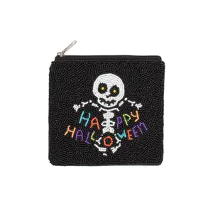 Handcrafted Spooky Trick-or-Treat Beaded Coin Purse Unique Halloween Ghost Costume Accessory with Zipper Closure Gift Idea - Product Image 1