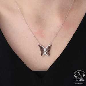 Collier papillon en argent sterling 925 avec technologie d'incrustation de pierres blanches serties clos - Product Image 3