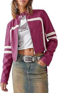 แจ็กเก็ตหนังเทียมสีดำสำหรับผู้หญิงแบบพรีเมี่ยม, แจ็กเก็ตมอเตอร์ไซค์มีซิปรูดทันสมัย - Product Image 3