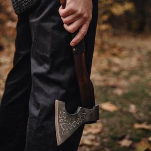 OEM Viking <b>Axe</b> Handmade Carbon Steel Hatchet Stainless Steel <b>Axe</b> Head Wood Handle Outdoor Camping Cutting Tool With Sheath - Product Image 3