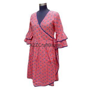 Vestido Floral en Línea A para Mujer, Cuello en V, Largo Midi, con Mangas con Volantes 3/4, Vestido Cómodo y Elegante para Uso Casual y de Fiesta - Product Image 4