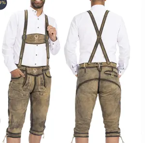 Long with suspender suede leather men sale 2024 October fest private logo low price street lederhosen with satin lining pant